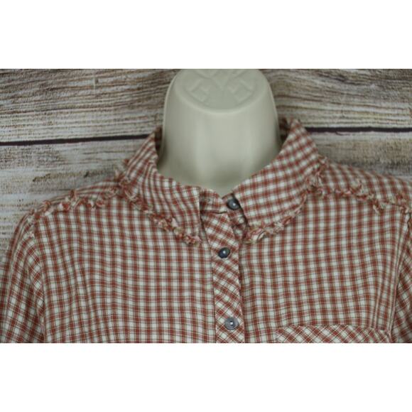 Humming Bird Womens Size Small Large Check Button Down Shirt Ombre Mauve Pink - Picture 2 of 6